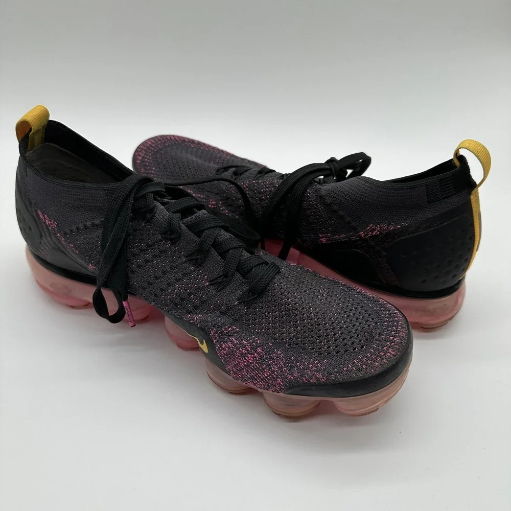 Nike Air VaporMax Flyknit 2 Shoes Mens 9 Black Pink Running Athletic Sneakers
